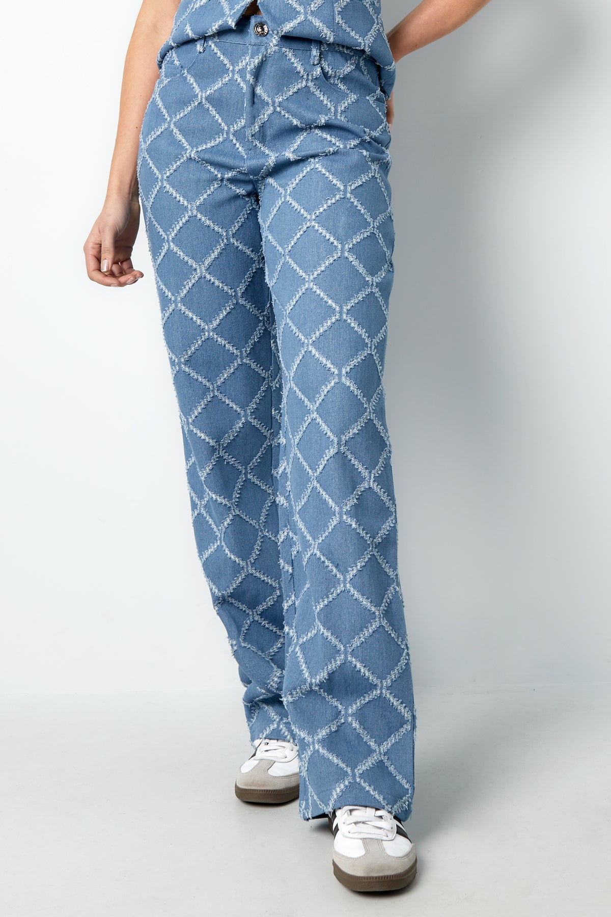 Cotone Tessuto Pantaloni Dritti Donna A quadri Casual