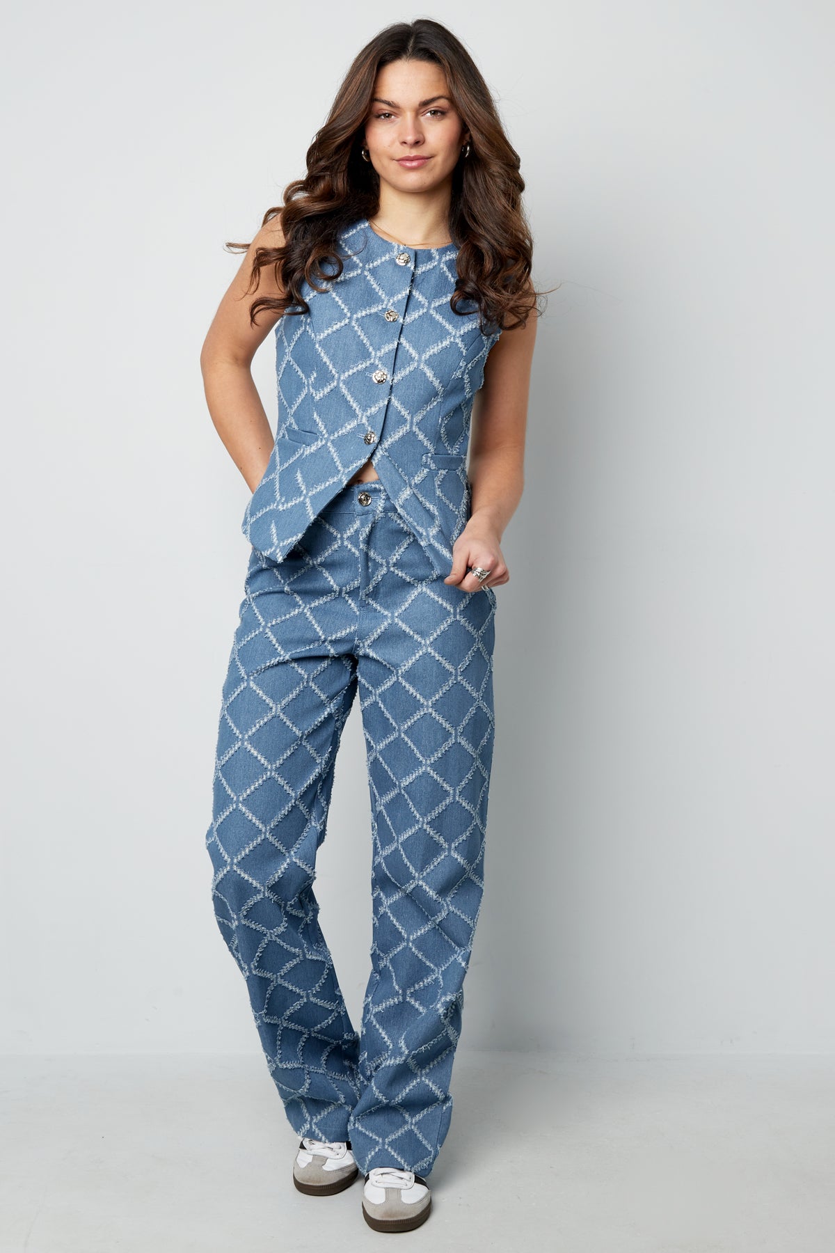 Cotone Tessuto Pantaloni Dritti Donna A quadri Casual