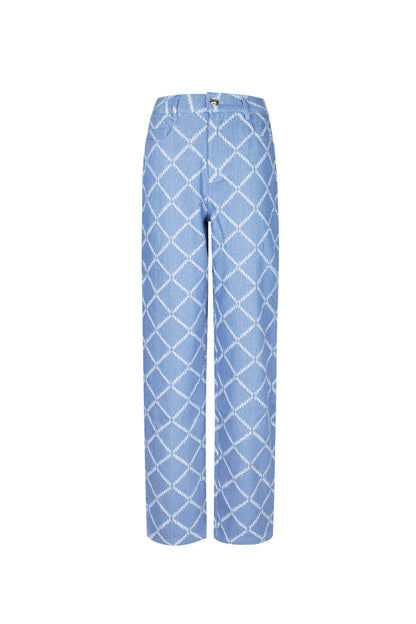 Cotone Tessuto Pantaloni Dritti Donna A quadri Casual