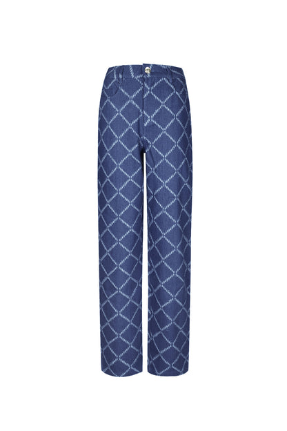 Cotone Tessuto Pantaloni Dritti Donna A quadri Casual