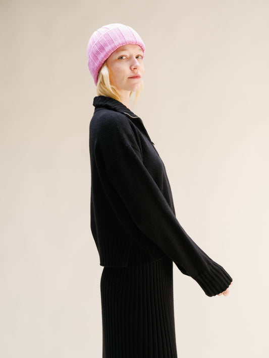 Berretto a Coste in Misto Cashmere