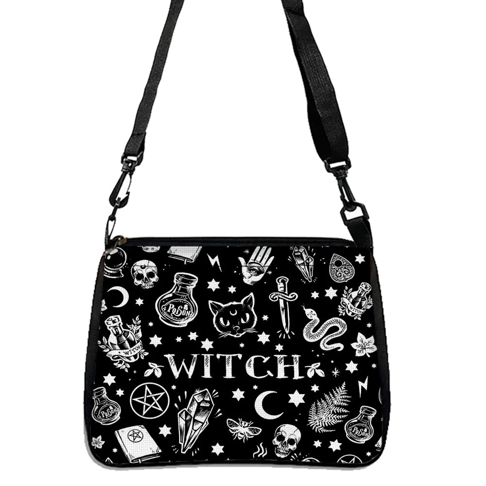 Borsa a Tracolla Donna – Stampa Gatto Gotico in Poliestere | Stile Halloween Chic