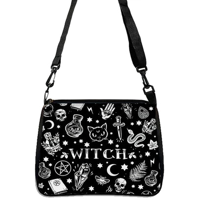Borsa a Tracolla Donna – Stampa Gatto Gotico in Poliestere | Stile Halloween Chic