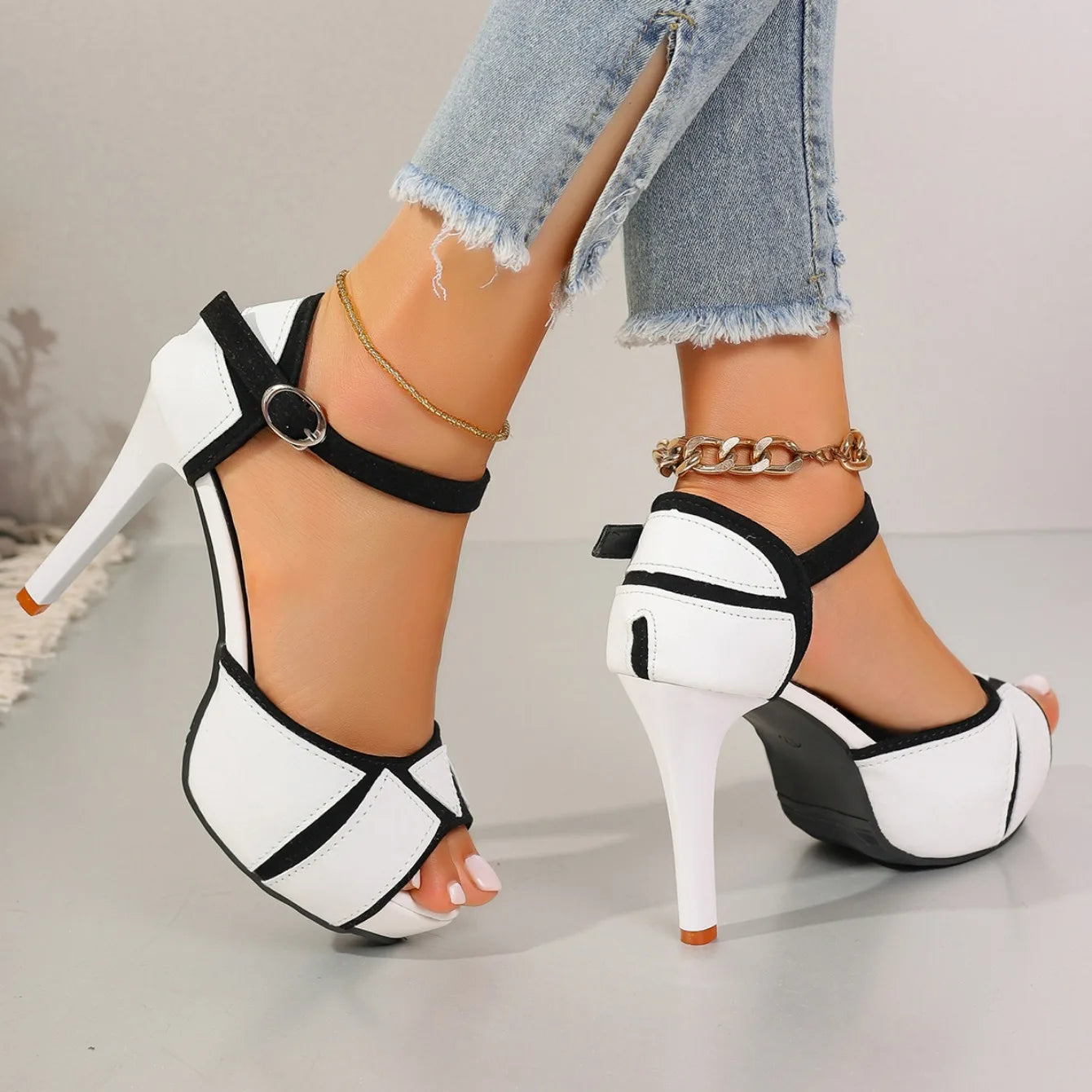 Sandali Donna Colorblock con Tacco Sottile – Décolleté Peep Toe Sexy | Stile Fashion Estate