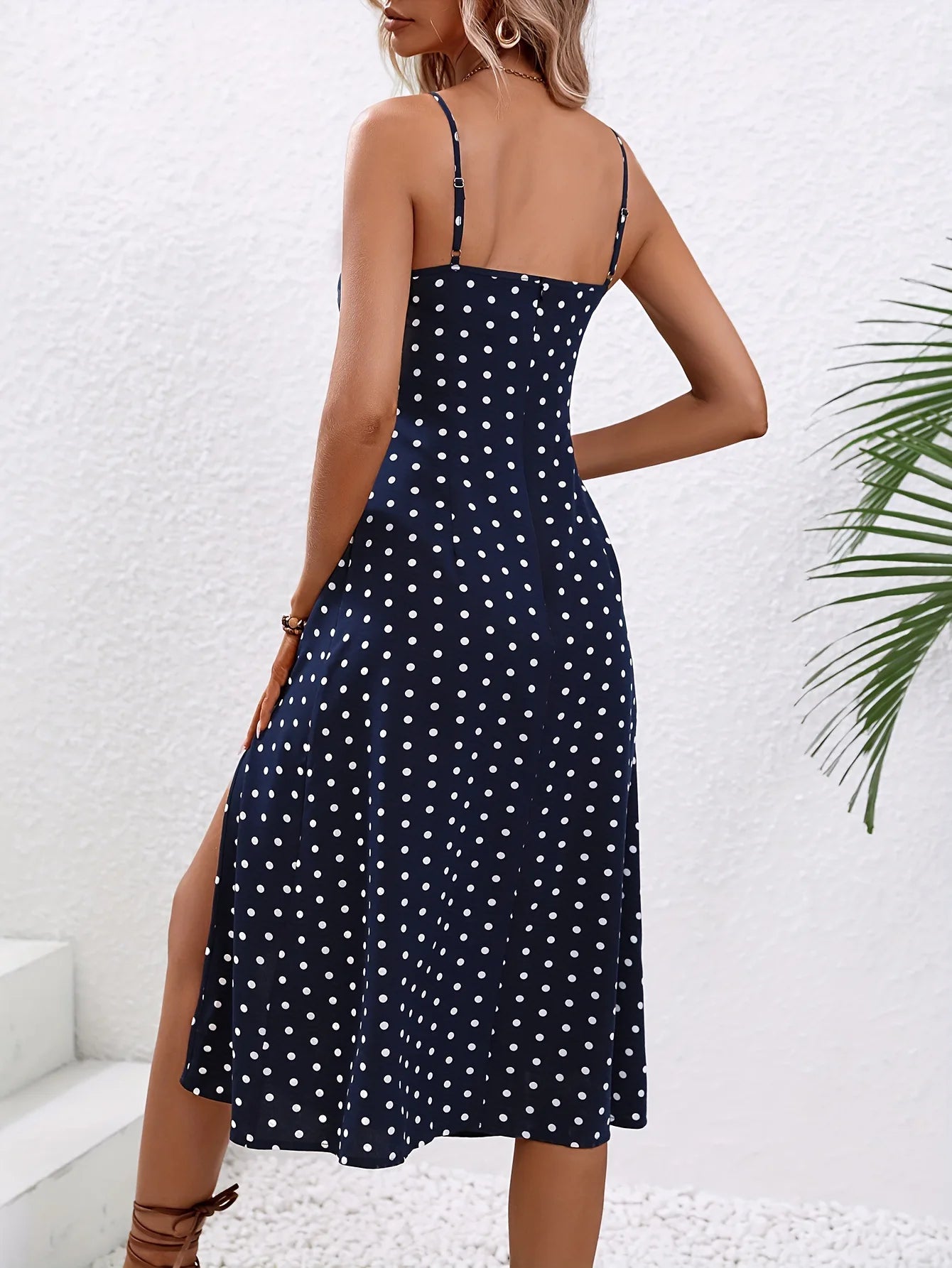 Abito estivo boho senza spalline con stampa a pois
