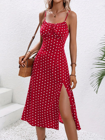 Abito estivo boho senza spalline con stampa a pois