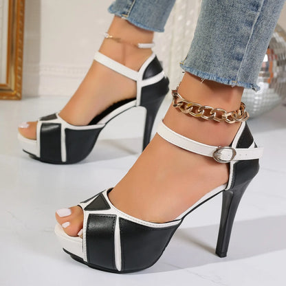 Sandali Donna Colorblock con Tacco Sottile – Décolleté Peep Toe Sexy | Stile Fashion Estate