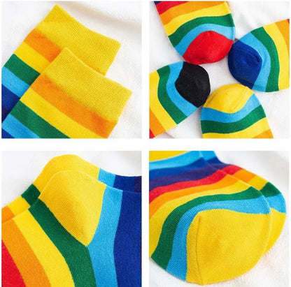 Calzini Colorati a Righe da Donna – Cotone Traspirante, Stile Retrò College