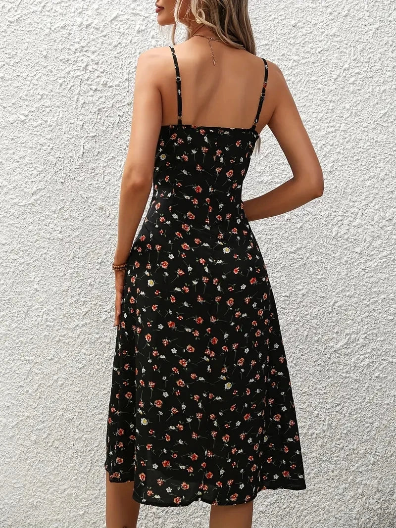 Abito estivo boho senza spalline con stampa a pois