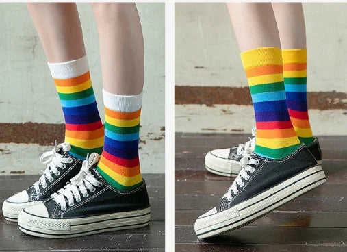 Calzini Colorati a Righe da Donna – Cotone Traspirante, Stile Retrò College