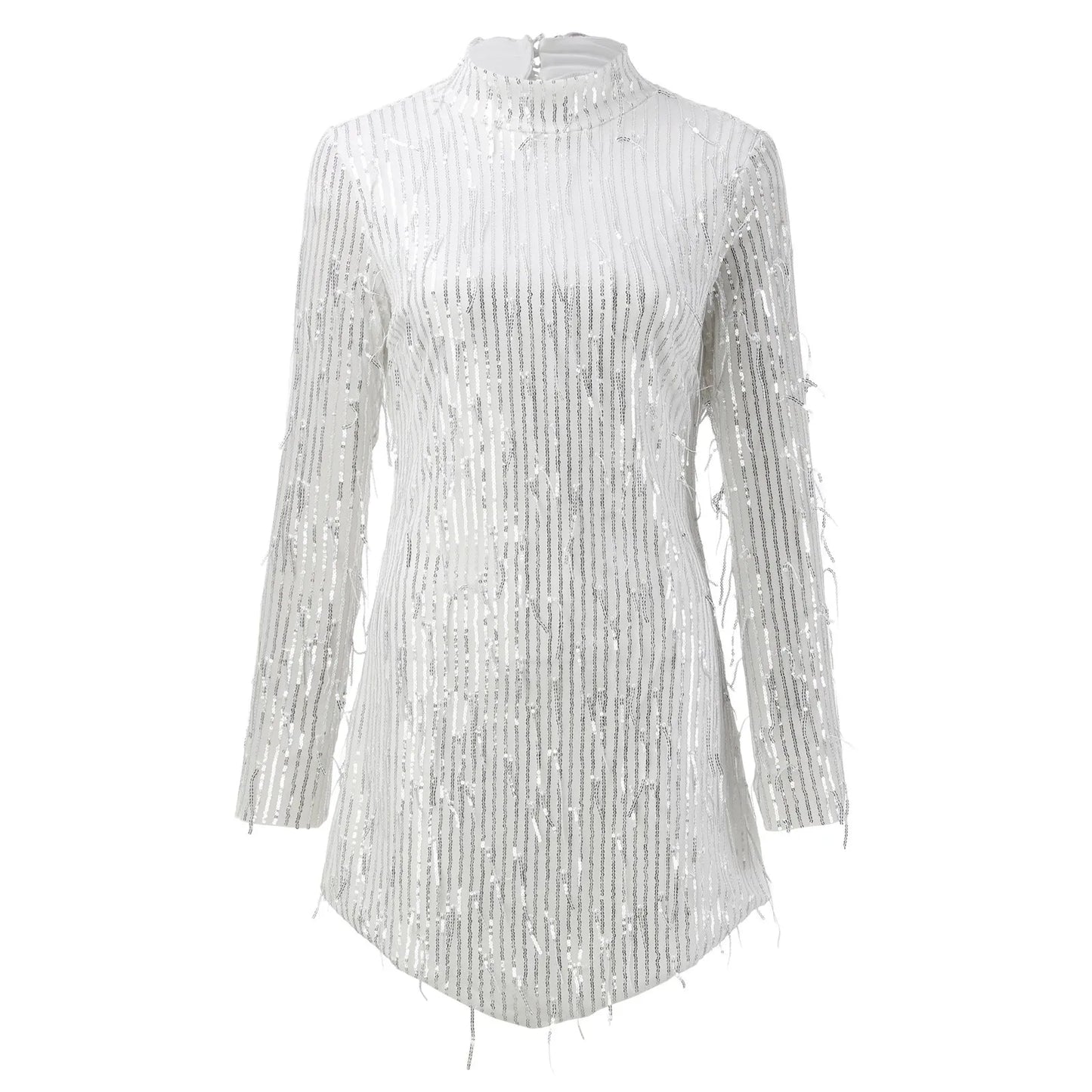 Abito con Nappe e Paillettes – Senza Schienale, Collo Alto