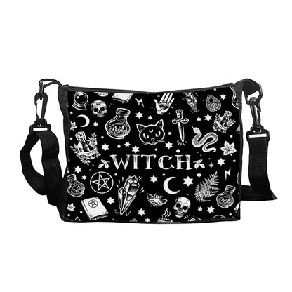 Borsa a Tracolla Donna – Stampa Gatto Gotico in Poliestere | Stile Halloween Chic
