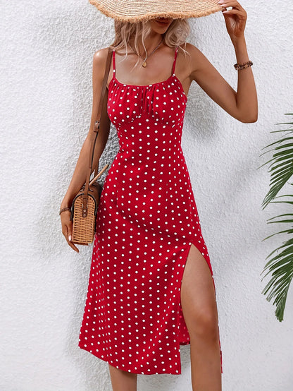 Abito estivo boho senza spalline con stampa a pois