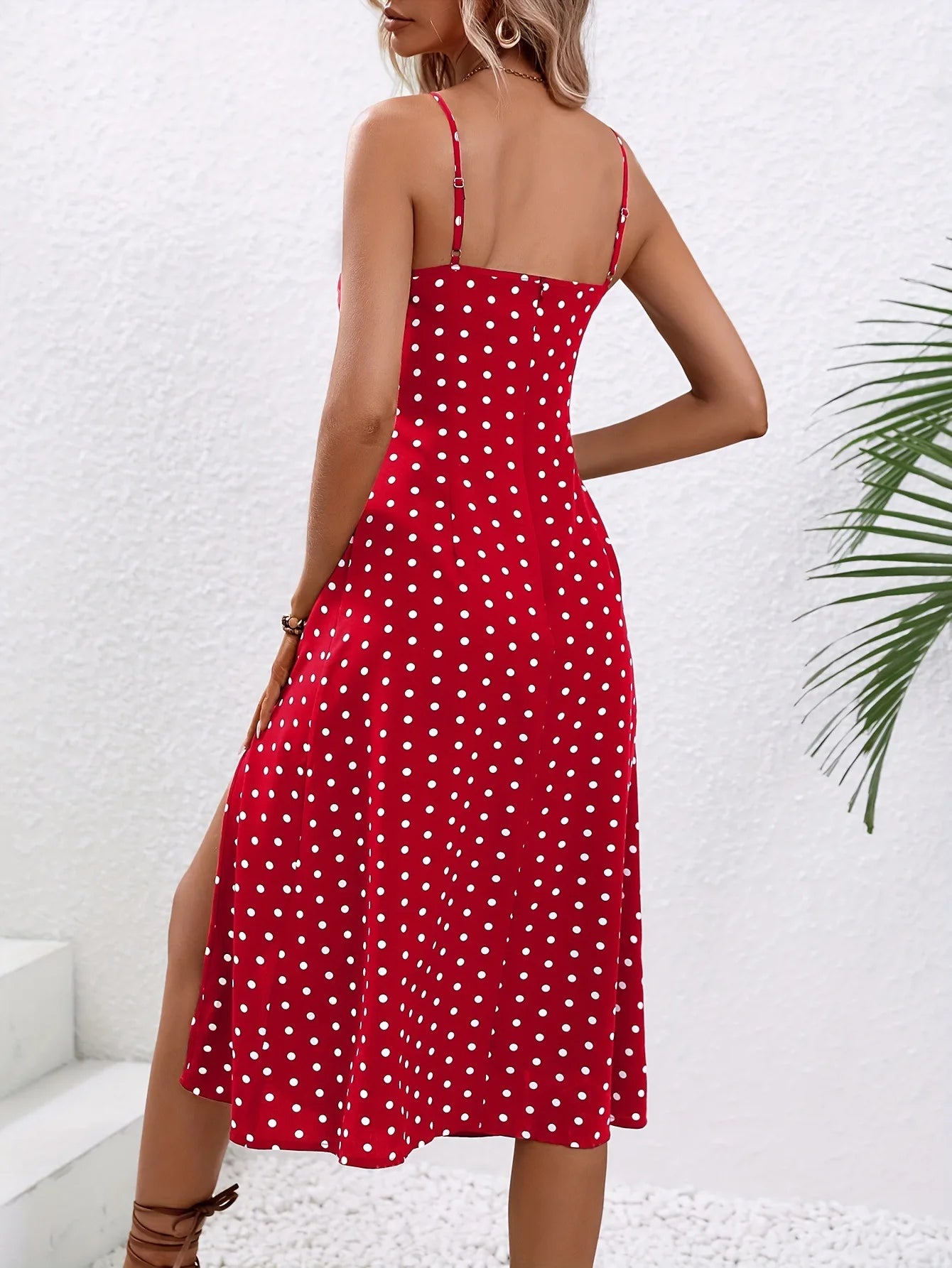 Abito estivo boho senza spalline con stampa a pois