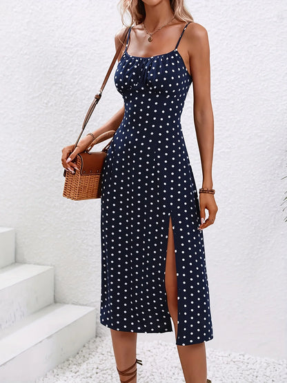 Abito estivo boho senza spalline con stampa a pois