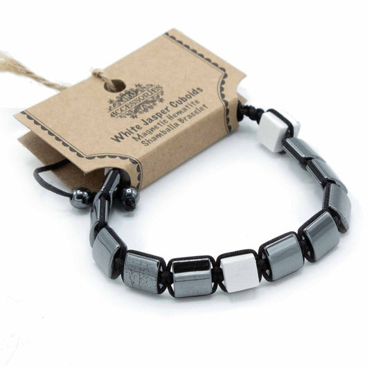 Bracciale Shamballa Ematite Magnetica con Diaspro Bianco – Equilibrio e Benessere