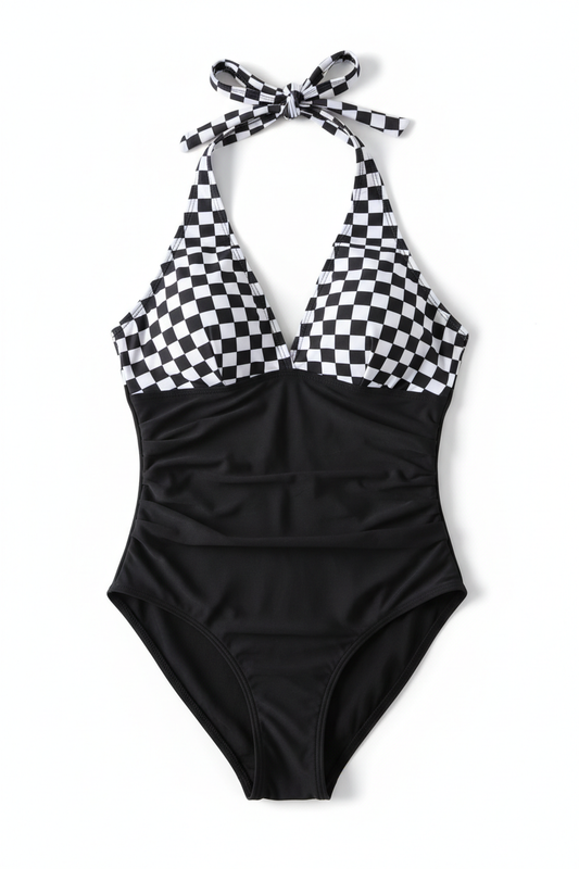 Costume da bagno intero vintage a scacchi
