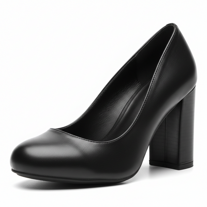 Scarpe con Tacco Donna – Tacco Largo Francese, Punta Rotonda, Disponibili in 4 Colori e 2 Altezze